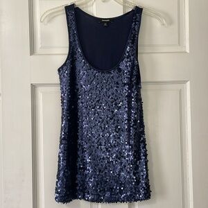 Women’s Express Sequined Sleeveless Top, Navy, Size XS